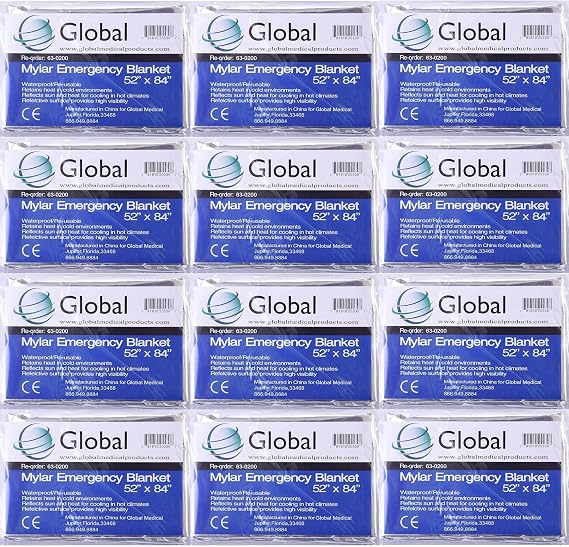 Emergency Mylar Thermal Blankets - Pack of 12 | Survival Space Fire Blankets for Outdoor Adventures, Marathons, First Aid | Waterproof & Windproof