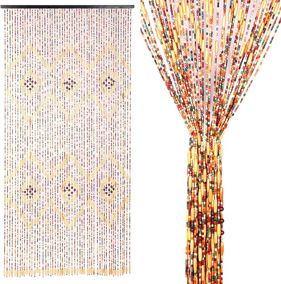 90x200cm Beaded Door Curtain,52 Strands Bead Curtains for Doorways,Bamboo Door Fly Screen Curtain Beaded,Handmade Divider Door Beads Curtains Window Decoration