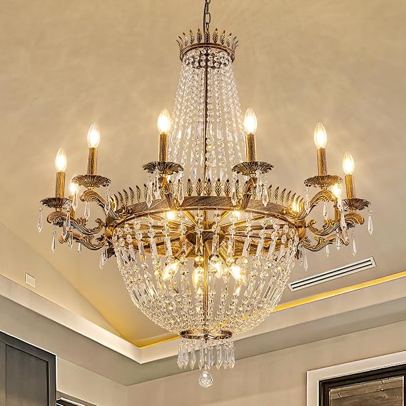 Wellmet Bronze Vintage French Empire Crystal Chandelier, 37" Dia x 41" H