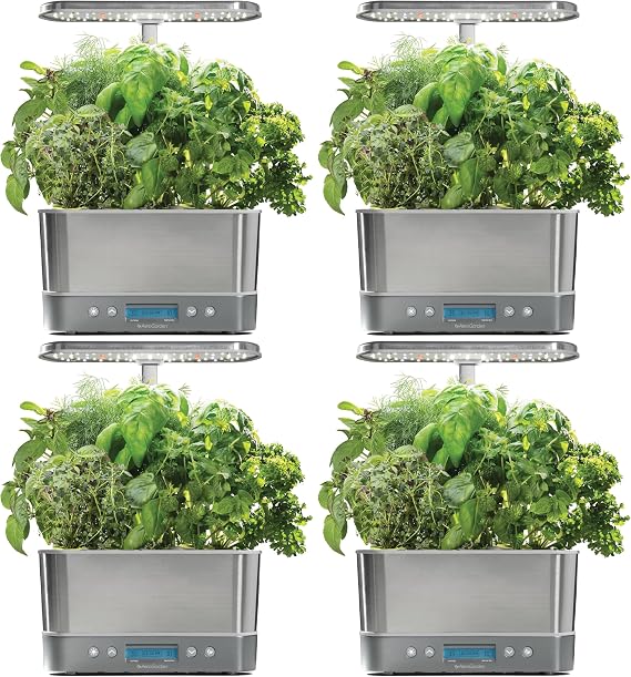 AeroGarden Harvest Elite Indoor Garden Hydroponic System with LED Grow Light and Seed Kit, Holds up to 6 Pods, Stainless Steel (Pack of 4)
