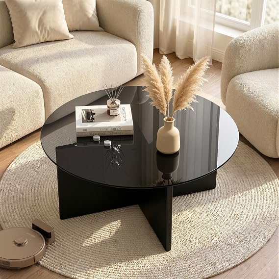 Modern Glass Coffee Table, 31.5" Small Round Coffee Table