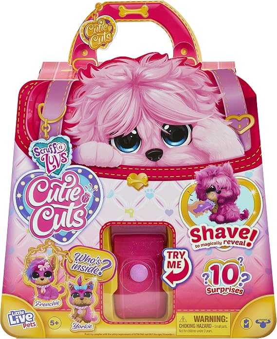 Little Live Pets Scruff-a-Luvs Cutie Cuts Shave, Reveal And Style, Plush Rescue Pet, Pink