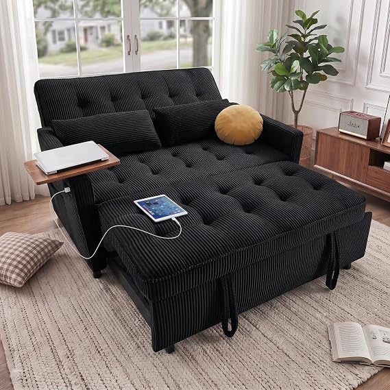 55'' Sleeper Sofa Bed, Convertible Pull Out Couch(Black)