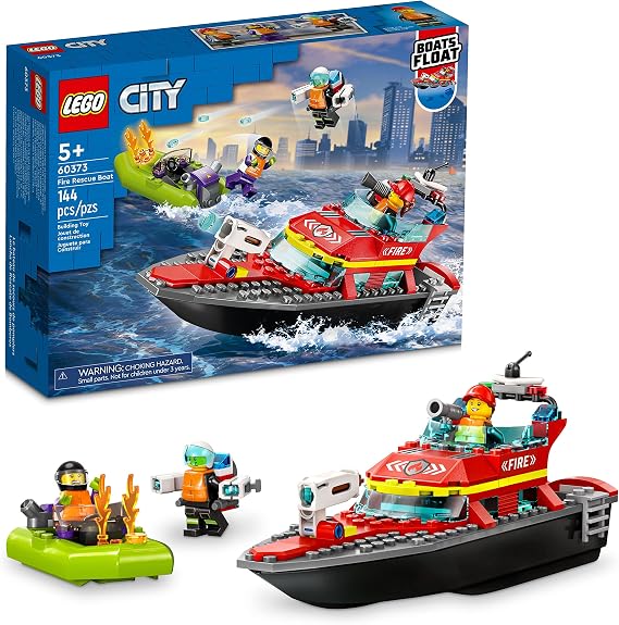 LEGO City Fire Rescue Boat Building Set - Floatable Boat Toy for Boys & Girls, Ages 5+ Kids Pretend Play Toy for Preschool - Gift for Birthdays - 60373