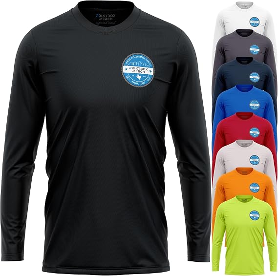 Custom Dry Fit Long Sleeve Shirts for Men, Add Your Logo Front & Back Printing, Customized Moisture Wicking Sun Protection UV Construction Landscaping Workwear T-Shirts Black