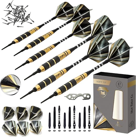 Soft Tip Darts Set - Professional Darts with Customizable Configuration, Aluminum & Plastic Shafts, O-Rings, Flights, Dart Tool, 50PC Extra 2BA Tips