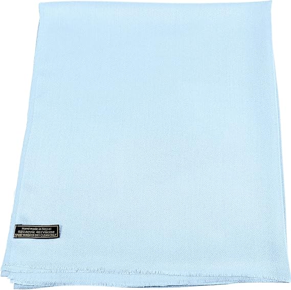 CJ Apparel Baby Blue Solid Color Fringe Design Nepalese Shawl Seconds Scarf Wrap Stole Throw Head Wrap Pashmina Gift Hand Made in Nepal New