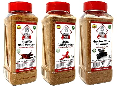 Sazon Natural Chile Powder Variety Pack 58 oz Total - Ancho, Guajillo & Arbol - Authentic Mexican Chiles, Ground Guajillo Chile, Ground Arbol Chile, Ground Ancho Chile - Made in Mexico, 3