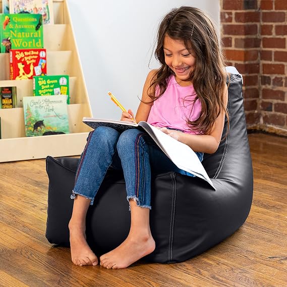 Jaxx Pezzi Jr Kids Classroom Bean Bag Chair, Premium Vinyl, Black