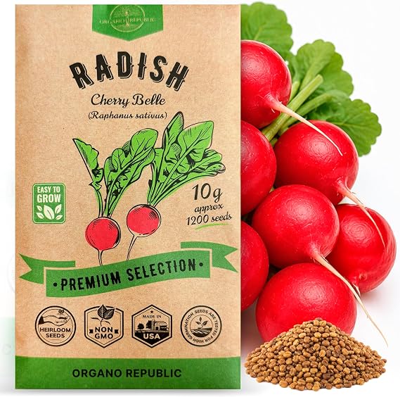 Cherry Belle Radish Seeds Pack 10 G - Over 1200 Non-GMO Heirloom Radish Seeds for Planting Vegetables in Individual Seed Packet, Vegetable Seeds for Planting Home Garden Indoor & Outdoor Gardening