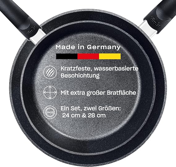 Fissler Adamant Comfort 2-Piece Frying Pan Set (24 cm + 28 cm) - Scratch-Resistant Aluminium Frying Pans with Non-Stick Coating Made in Germany - Induction