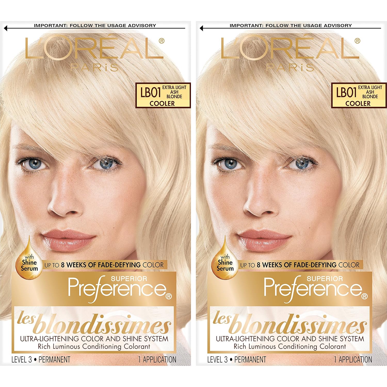 L'Oreal Paris Superior Preference Fade-Defying  Shine Permanent Hair Color, LB01 Extra Light Ash Blonde, Pack of 2, Hair Dye