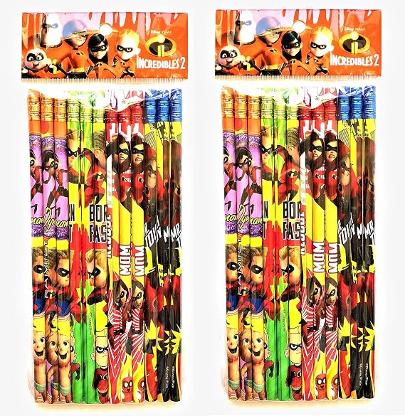 Disney Pixar Incredibles 2 Wooden Pencil Cartoon Character Authentic Licensed School Party Bag Fillers (24)