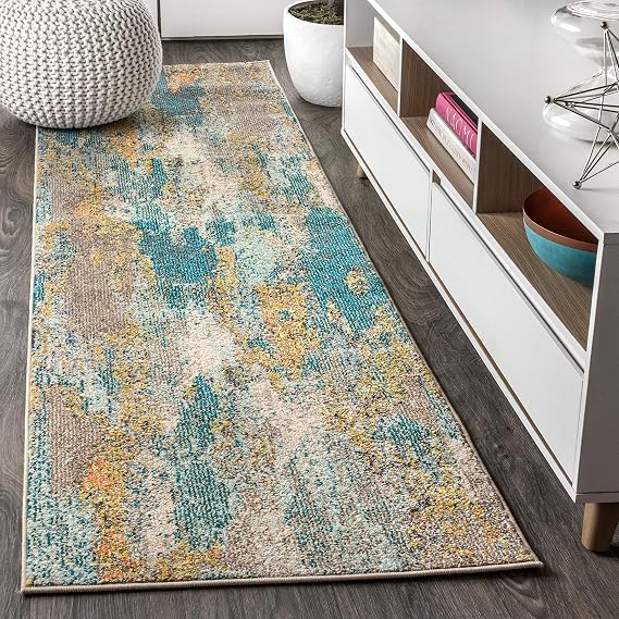 JONATHAN Y Modern Abstract Vintage Waterfall Blue/Brown/Orange Runner Rug, 2x8, Contemporary POP, Transitional, Easy-Cleaning for Living Room, Bedroom, Kitchen, Pet Friendly, Non-Shedding (CTP106A-28)