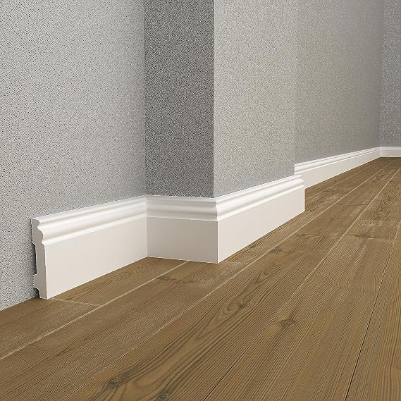 Baseboard Molding: One Package is 18 Boards (43,2m/1700'') - White Flexible Base Moulding Wall Decor - Each Skirting Board is 240x10x1,5 cm (Sample Piece(8''))